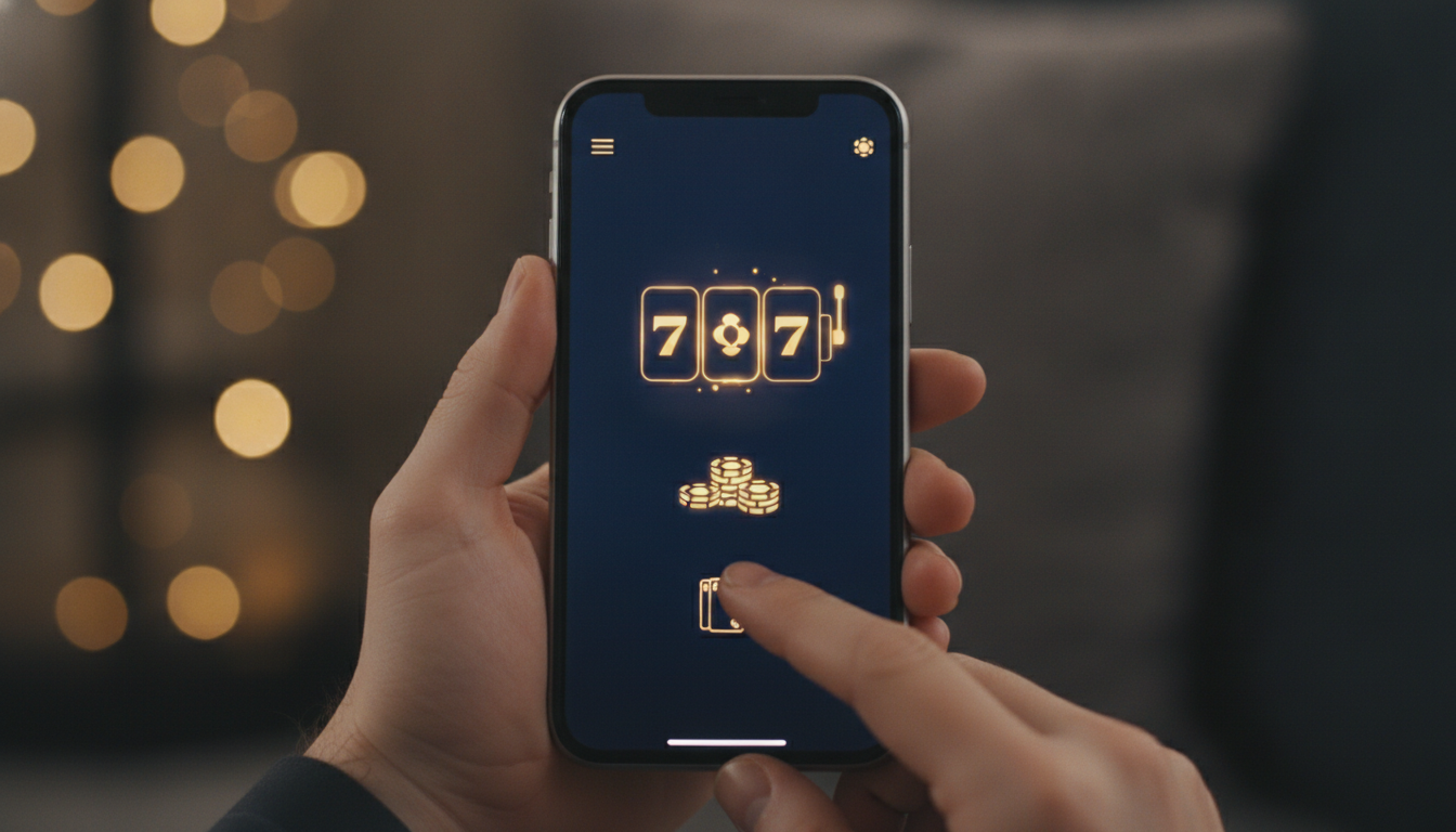 Jugador usando un casino online en un smartphone moderno con fondo elegante
